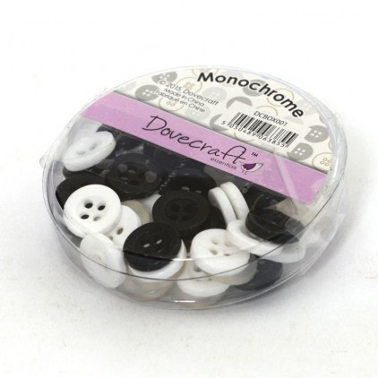 Buttons -Dovecraft - white and black - 60 pieces