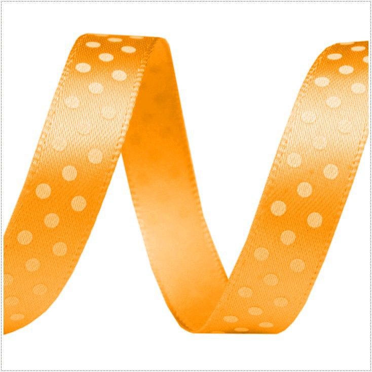 Satin ribbon - 1 meter - Orange with white dots