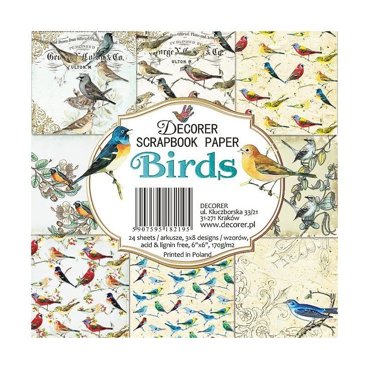 Decorer - Mały bloczek papierów do scrapbookingu -Birds