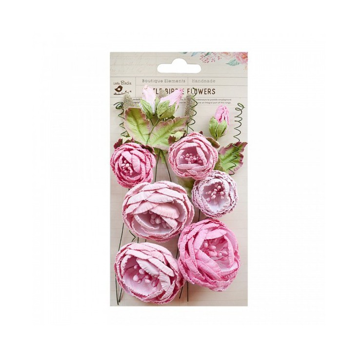 Papierowe kwiaty do rękodzieła - Little Birdie - Natasha Pearl Pink- 15 elementów.
