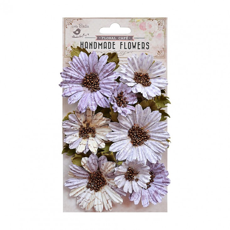 Papierowe kwiaty do rękodzieła - Little Birdie -Fancy Daisies Purple - 11 elementów.