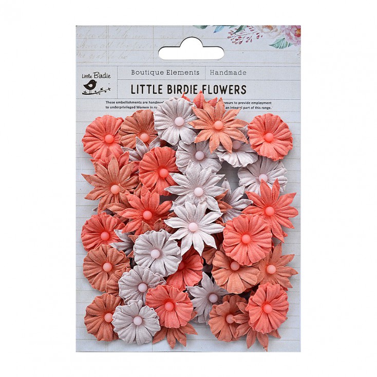 Papierowe kwiaty do rękodzieła - Little Birdie - Valerie Peach & Cream - 48 kwiatków