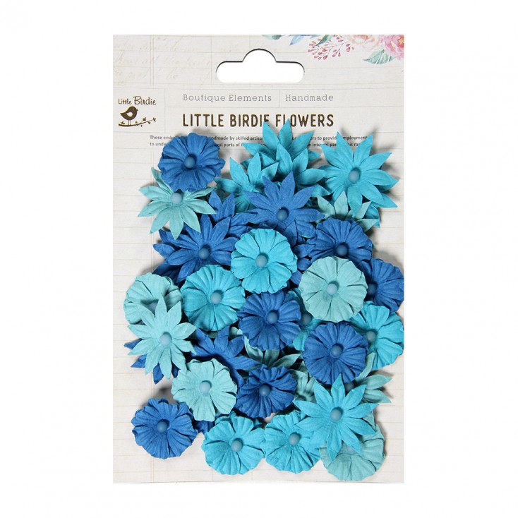 Papierowe kwiaty do rękodzieła - Little Birdie - Valerie Brisk Blue - 48 kwiatków