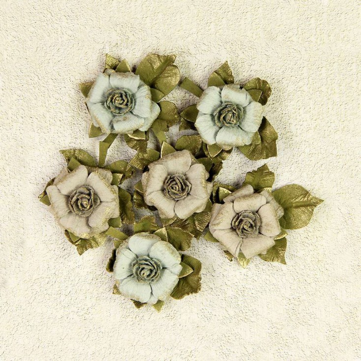 Papierowe kwiaty do rękodzieła - Little Birdie - Victorian Rosella Sage- 6 kwiatków