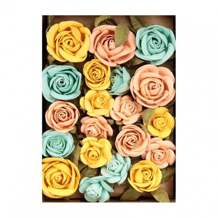 Papierowe kwiaty do rękodzieła - Little Birdie - Fiona Pastel Palette- 28 kwiatków