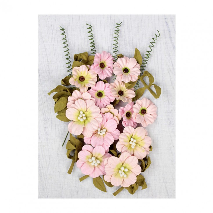 Papierowe kwiaty do rękodzieła - Little Birdie - Fiorella Pearl Pink - 25 elementów