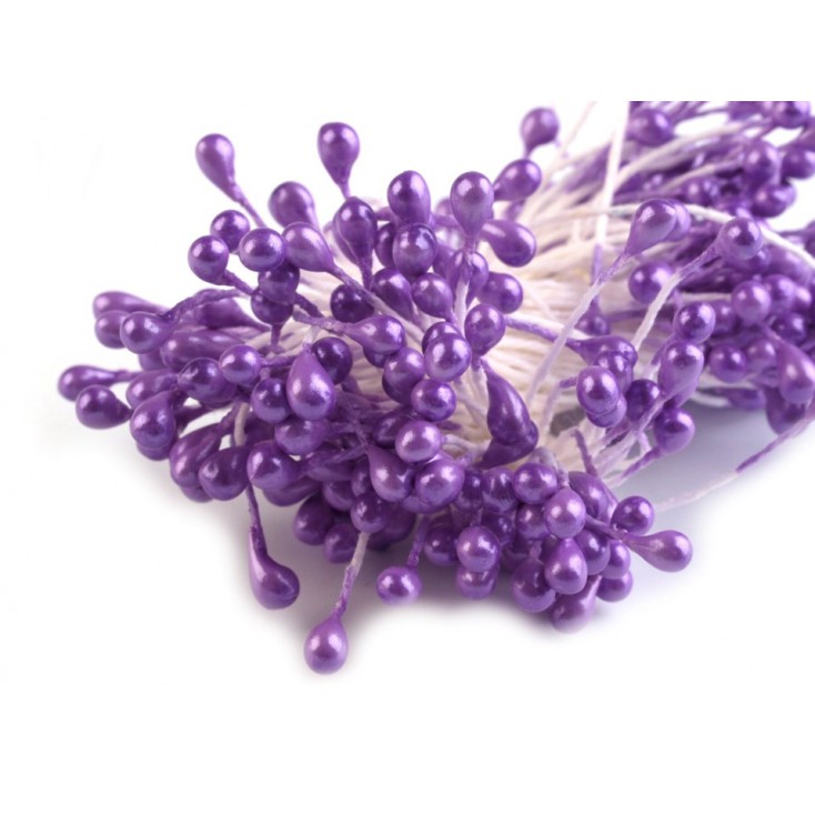 Pręciki do kwiatków - perłowe fioletowe - pęczek - 2mm