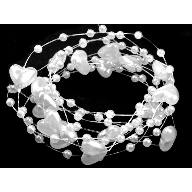 Beaded garland with hearts Ø10mm length 130cm - white