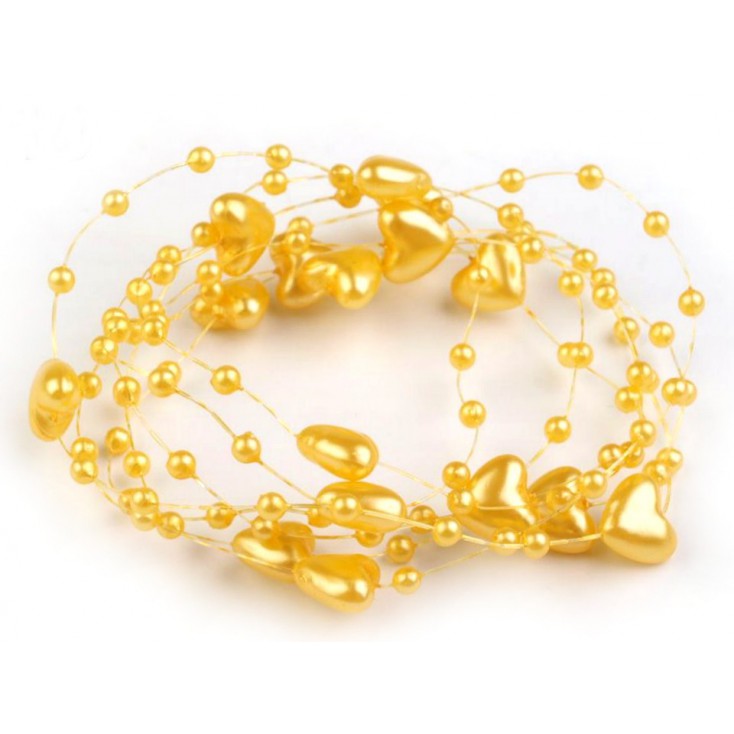 Beaded garland with hearts Ø10mm length 130cm - yellow