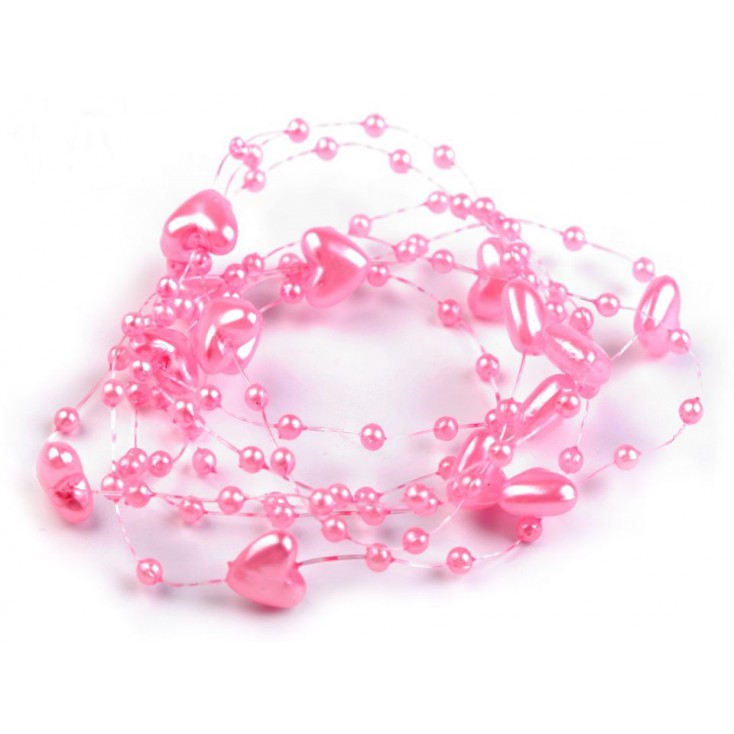 Beaded garland with hearts Ø10mm length 130cm - pink