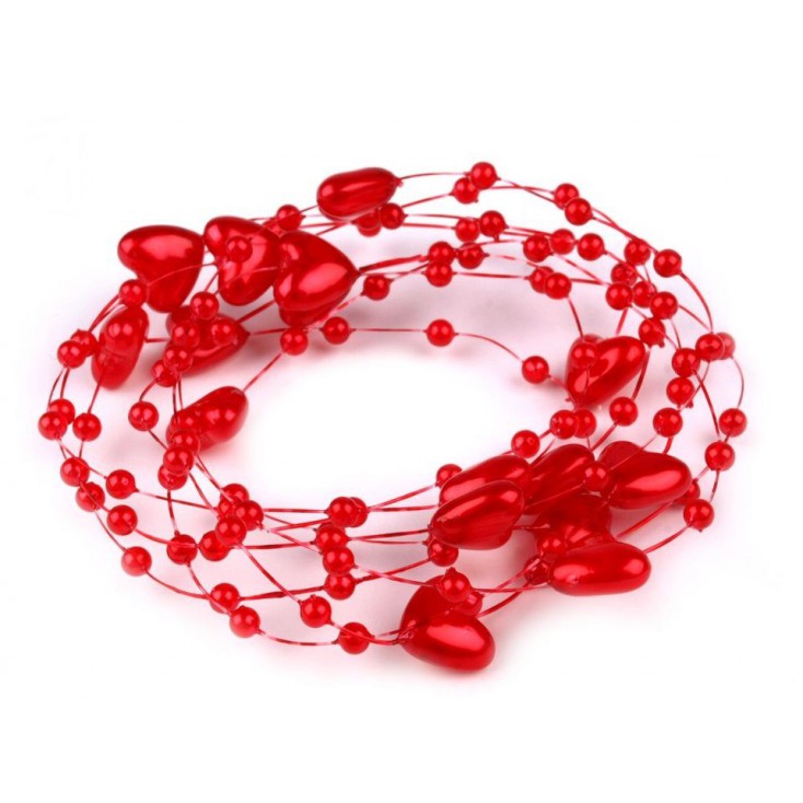Beaded garland with hearts Ø10mm length 130cm - red