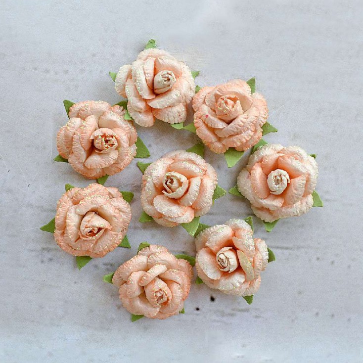 Papierowe kwiaty do rękodzieła - Little Birdie - Angel Rose Coral - 8 kwiatków