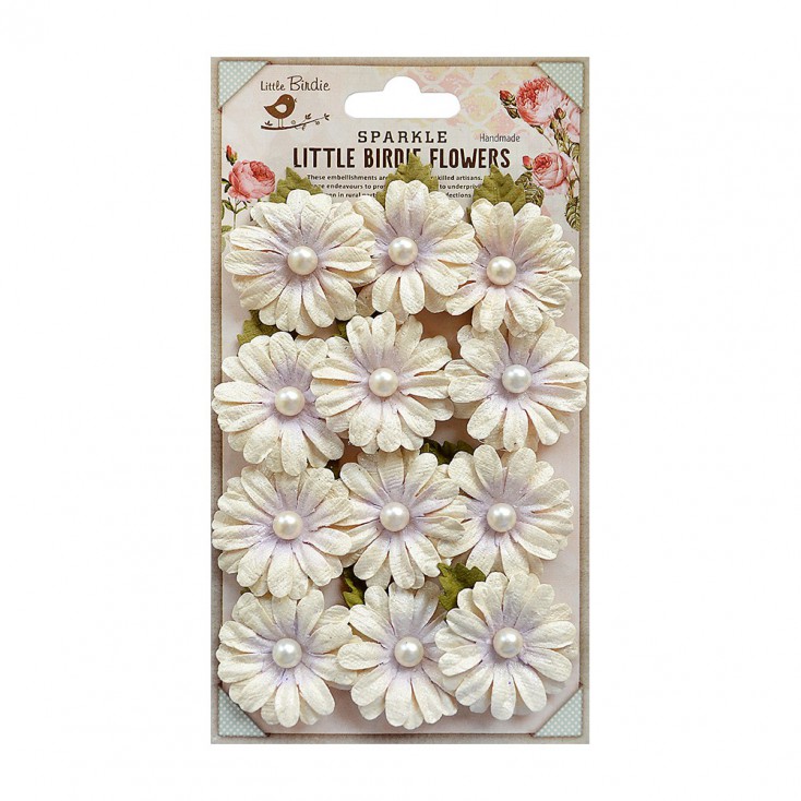 Papierowe kwiaty do rękodzieła - Little Birdie - Valerie Orchid- 12 kwiatków z listkami