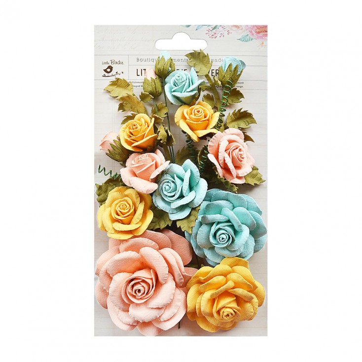Papierowe kwiaty do rękodzieła - Little Birdie - Rosalind Pastel Palette- 21 elementów.