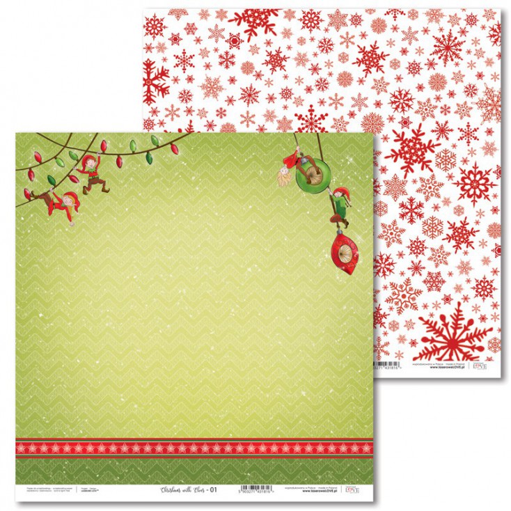 Papier do scrapbookingu - Christmas with elves - 01 - Laserowe LOVE