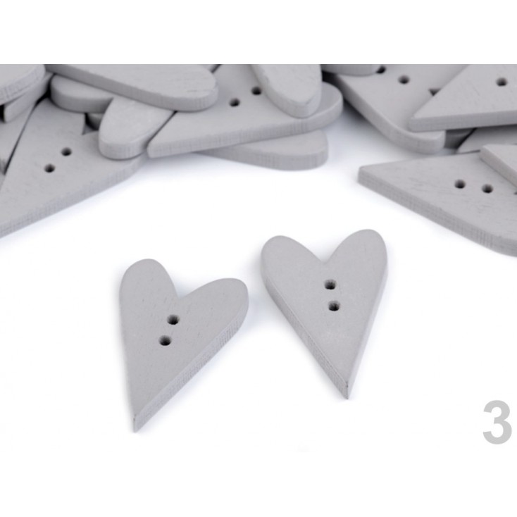 Wooden button - heart 01- grey
