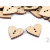 Wooden button - heart 02- natual - wood