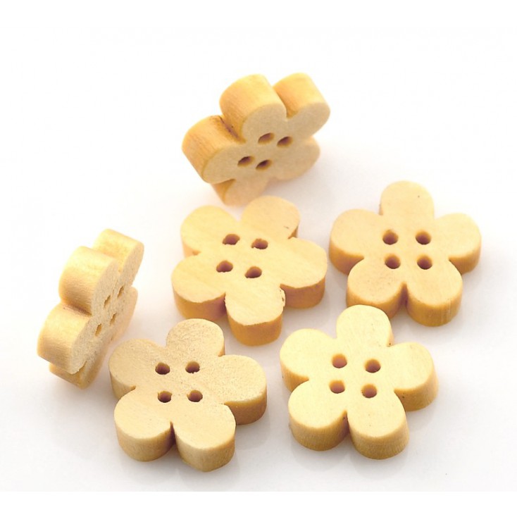 Wooden buttons 02 -flower - natural - 5 pieces