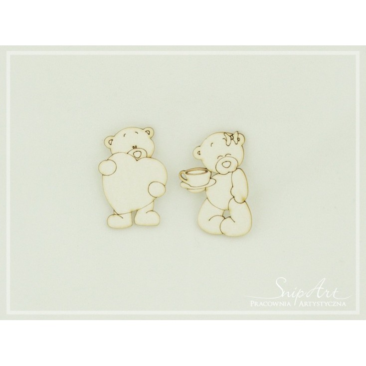 A pair of teddy bears - small 2 pcs - scrapbooking cardboard - laser cut element - SnipArt