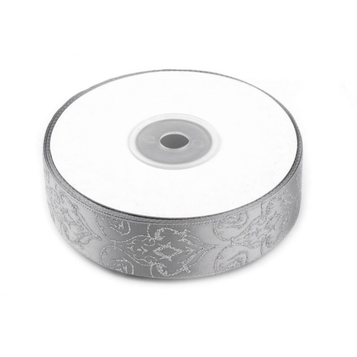 Ribbon with brocade - silver - 1 meter
