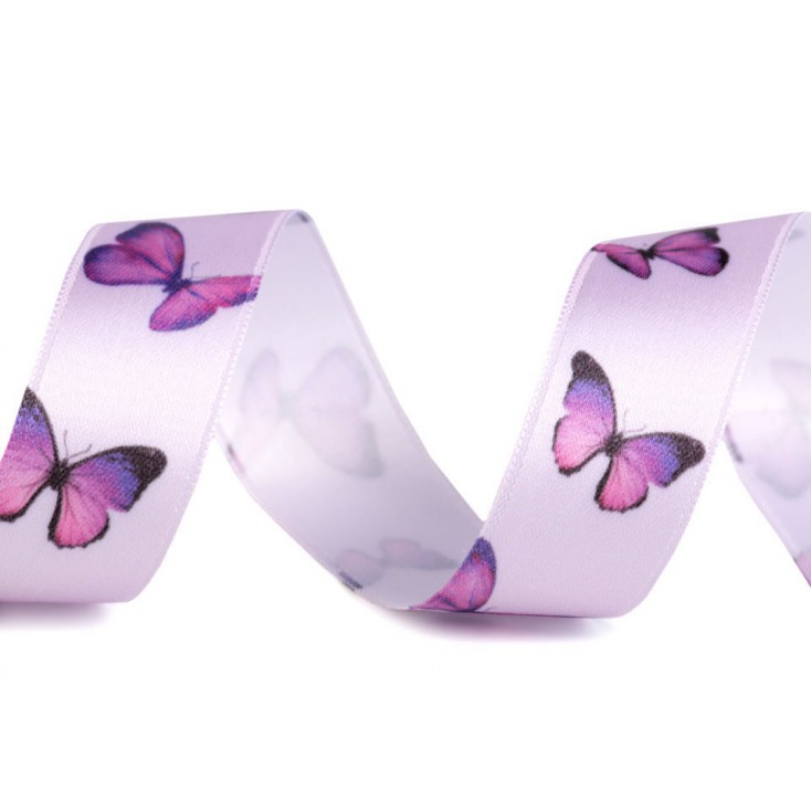 Satin ribbon - butterflies 2,5 cm- 1 meter - violet