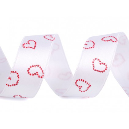 Satin ribbon - hearts 2,5 cm- 1 meter - white