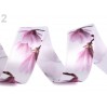 Satin ribbon - magnolias 2,5 cm- 1 meter - white