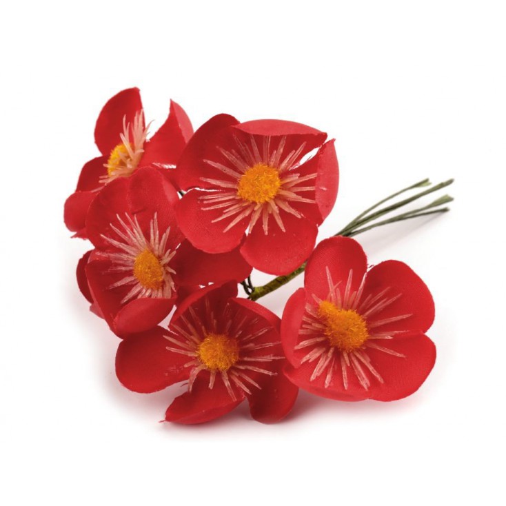 Set of textile flowers - red marigolds - 6 pcs