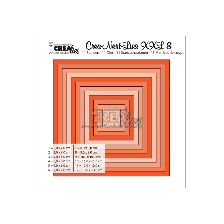 Crealies die - Squares -CLNestXXL08 - 12 pcs