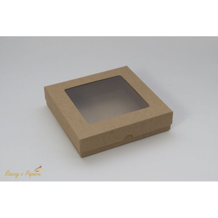 A box for a card with a window, high, square- 15x15x3,5 kraft - Rzeczy z Papieru