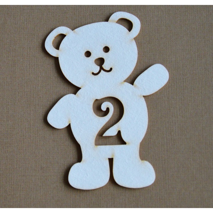 Chipboard - Anemone - Teddy bear with a number 2