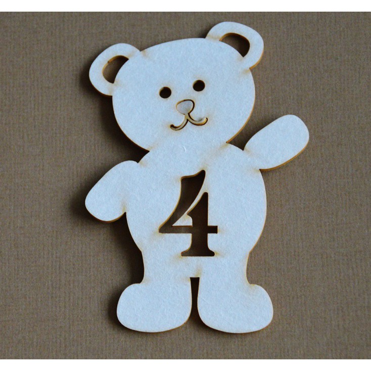 Chipboard - Anemone - Teddy bear with a number 4