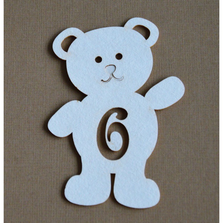 Chipboard - Anemone - Teddy bear with a number 6