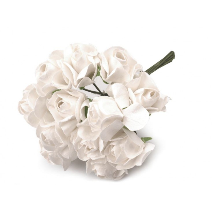 Zestaw papierowych kwiatów - białe - 12 sztuk