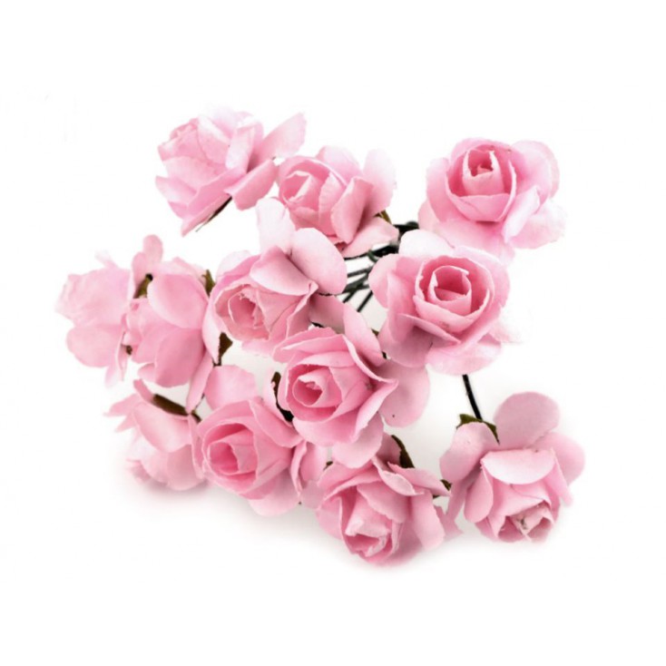 Set of paper flowers - pink - 12 pcs