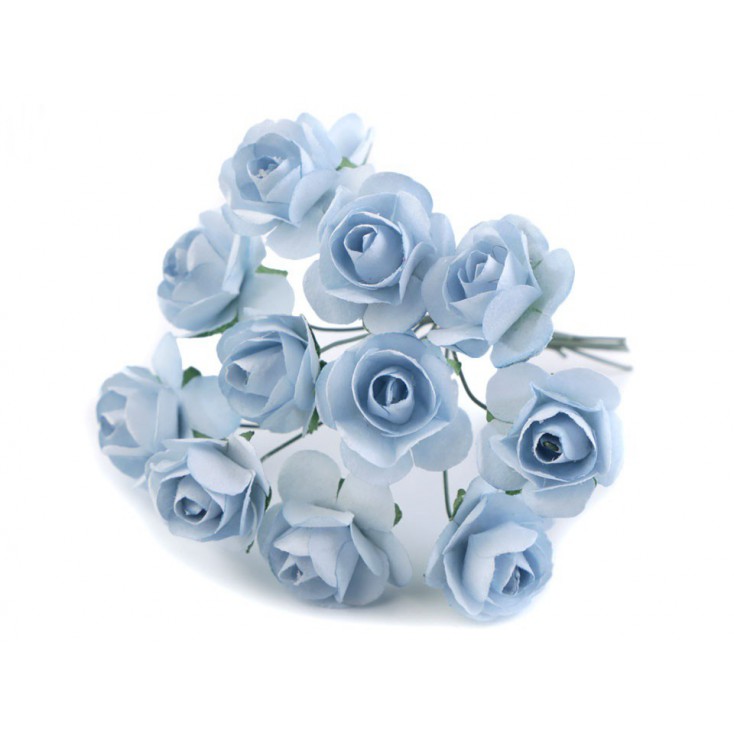 Set of paper flowers - blue - 12 pcs