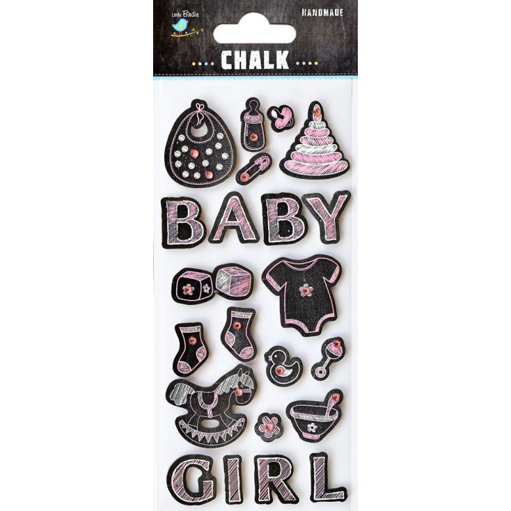 Set of stickers CR43044 - Little Birdie -Baby girl chalk - 22 pcs.