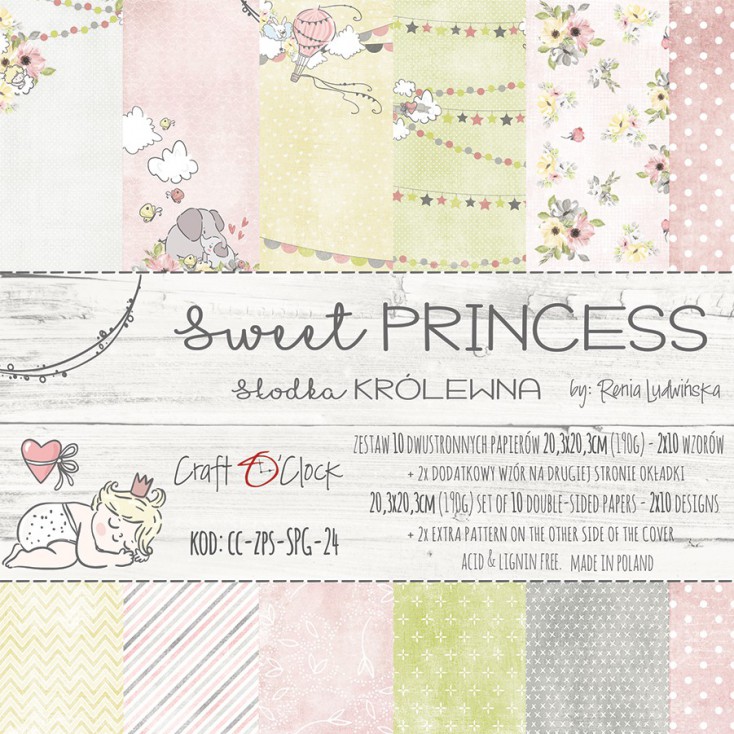 Bloczek papierów do tworzenia kartek i scrapbookingu 20 x 20 - Craft O Clock - Sweet princess