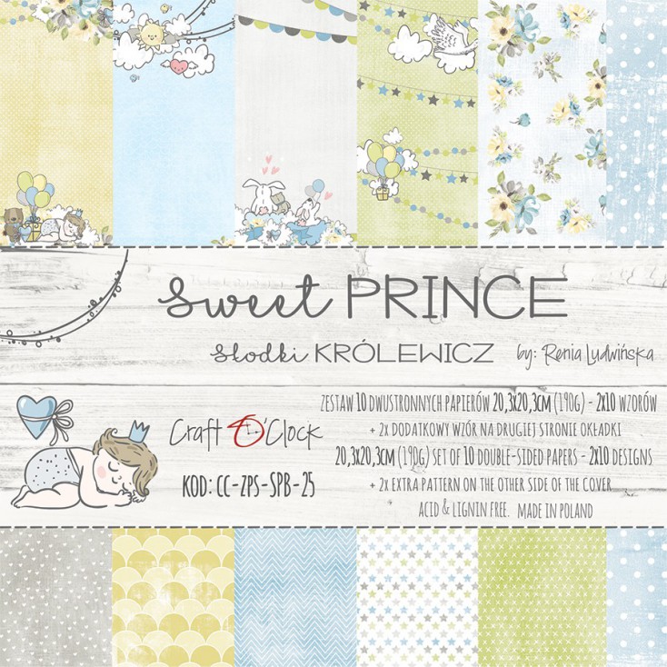 Bloczek papierów do tworzenia kartek i scrapbookingu 20 x 20 - Craft O Clock - Sweet prince