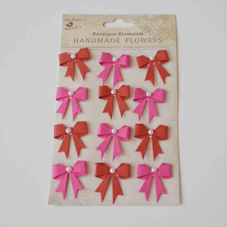 Set of stickers CR45239 - Little Birdie - Pearl Bows Cerise Pink -12 pcs.