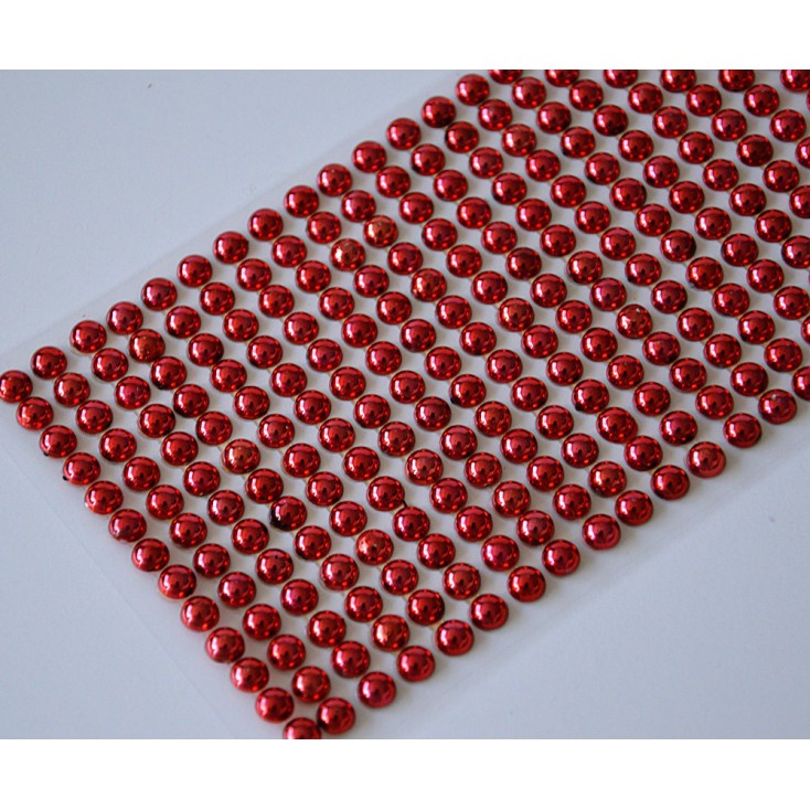 Samoprzylepne ozdoby - półperełki 6mm - metaliczne czerwone