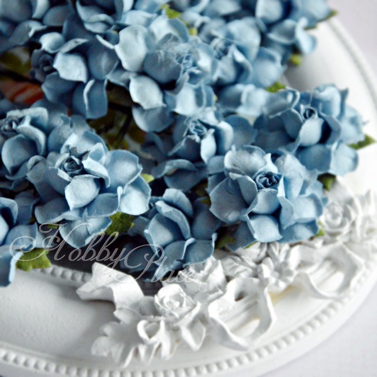 Niebieski denim - papierowe róże - zestaw 50 sztuk