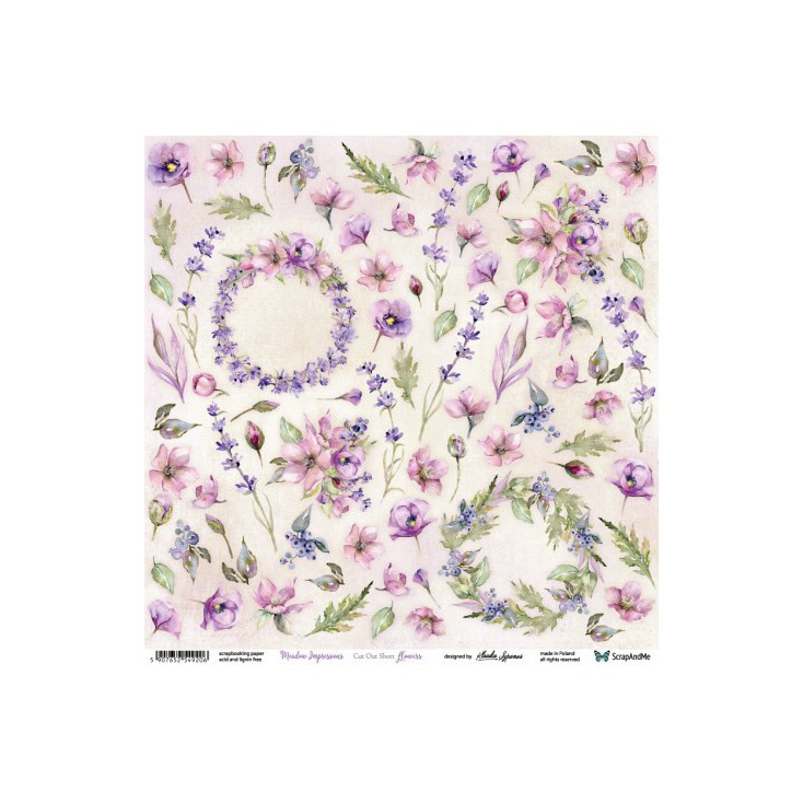 Scrapbooking paper 30 x 30 cm -flowers and wreaths - Meadow Impressions Flowers - ScrapAndMe