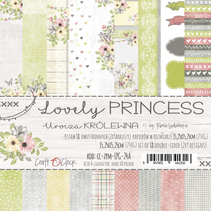 CC-ZPM-LPG-24A Set of papers 15 x 15 cm - Lovely Princess - Craft O clock