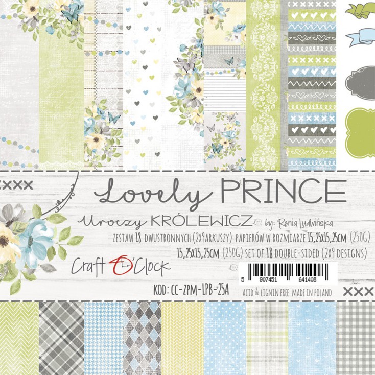 CC-ZPM-LPB-25A Set of papers 15 x 15 cm - Lovely Prince - Craft O clock