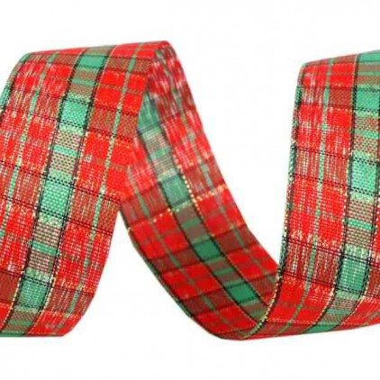 Red-green checkered ribbon with lurex