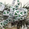 White satin ribbon in geometrical green Christmas trees
