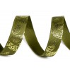Wstążka rypsowa - złote listki -1,5 cm - 1 metr - zielona