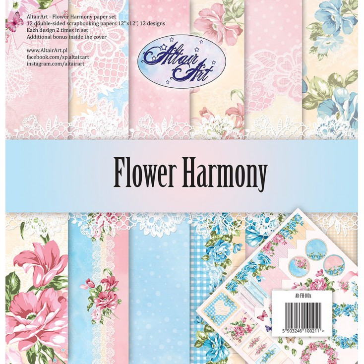 Papiery do skrapbookingu, zestaw 30x30cm - Flower Harmony - Altair Art Alt-FH-100
