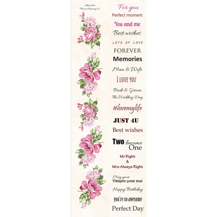 Papier skrap - pasek z elementami do wycięcia - Angielskie napisy - Flower Harmony 13 - Altair Art Alt-FH-113